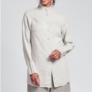NWT FLAX 100% Linen Dame Tunic Shirt Size L In Ivory
